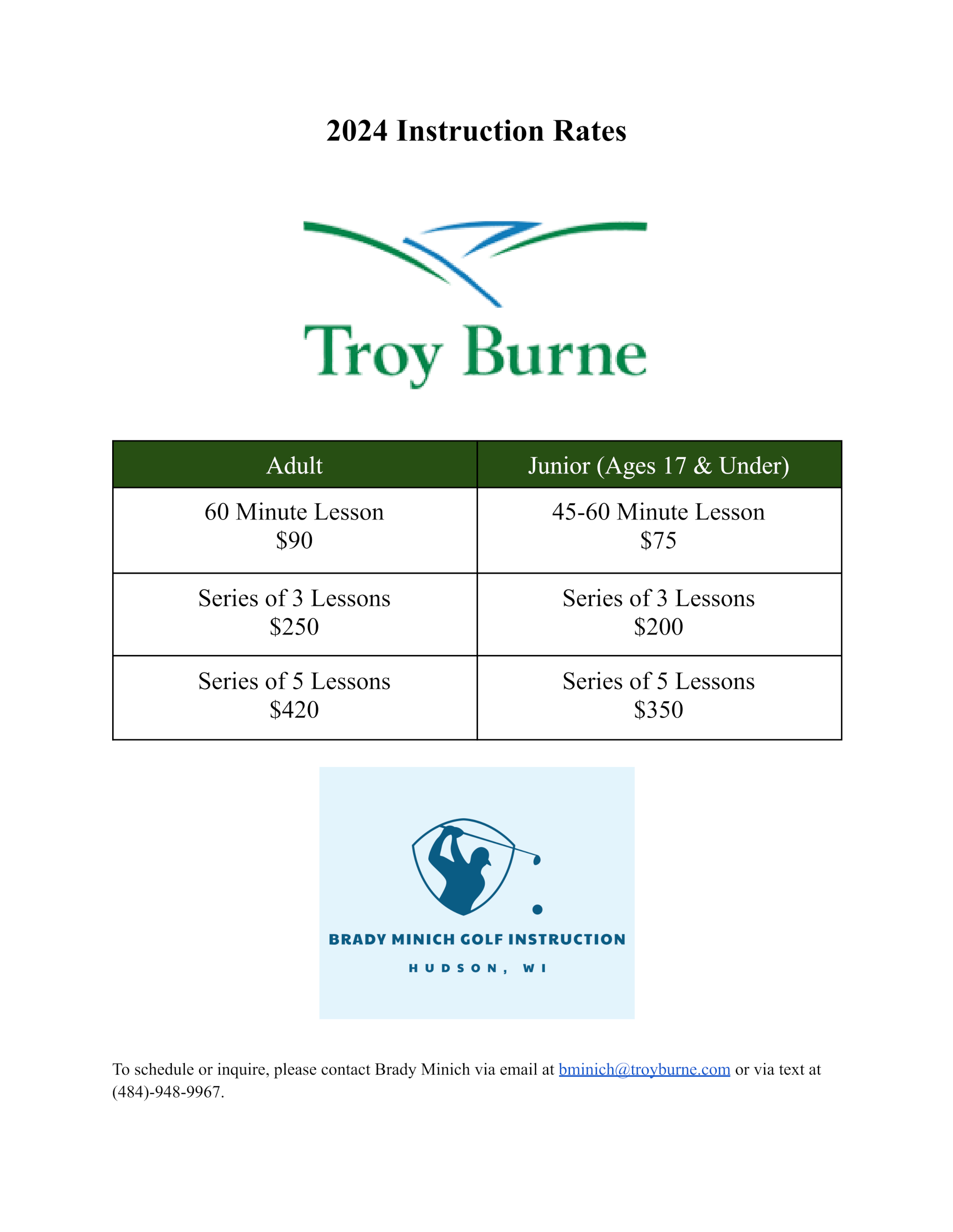 Troy Burne Golf Club | Instruction - (April 2024) Troy Burne Golf Club Instruction – (April 2024) TBGC (2024) Instruction Rates